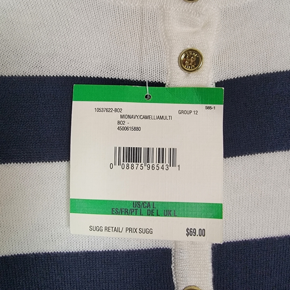 Anne Klein White Navy Striped 3/4 sleeve Top Sz Large - Picture 8 of 10